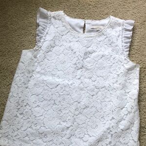 Loft white floral laced lined sleeveless blouse EUC